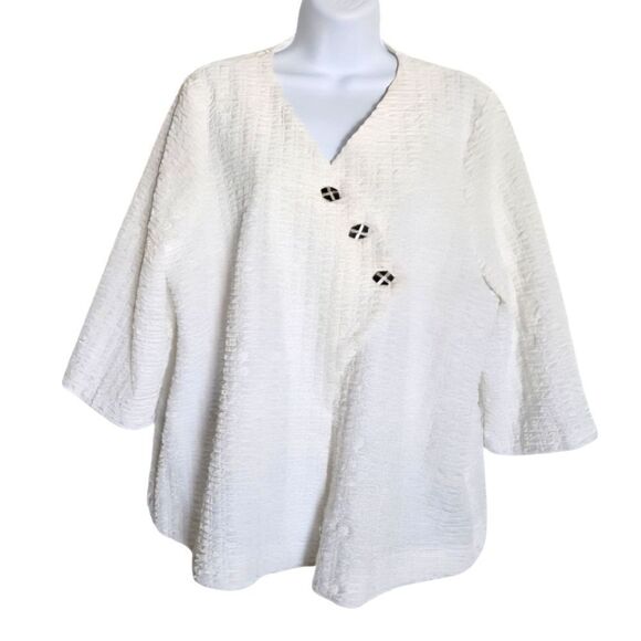 Pucker Textured Button Front Blazer XL White Lagenlook Niche Nilgun Derman - Picture 2 of 7